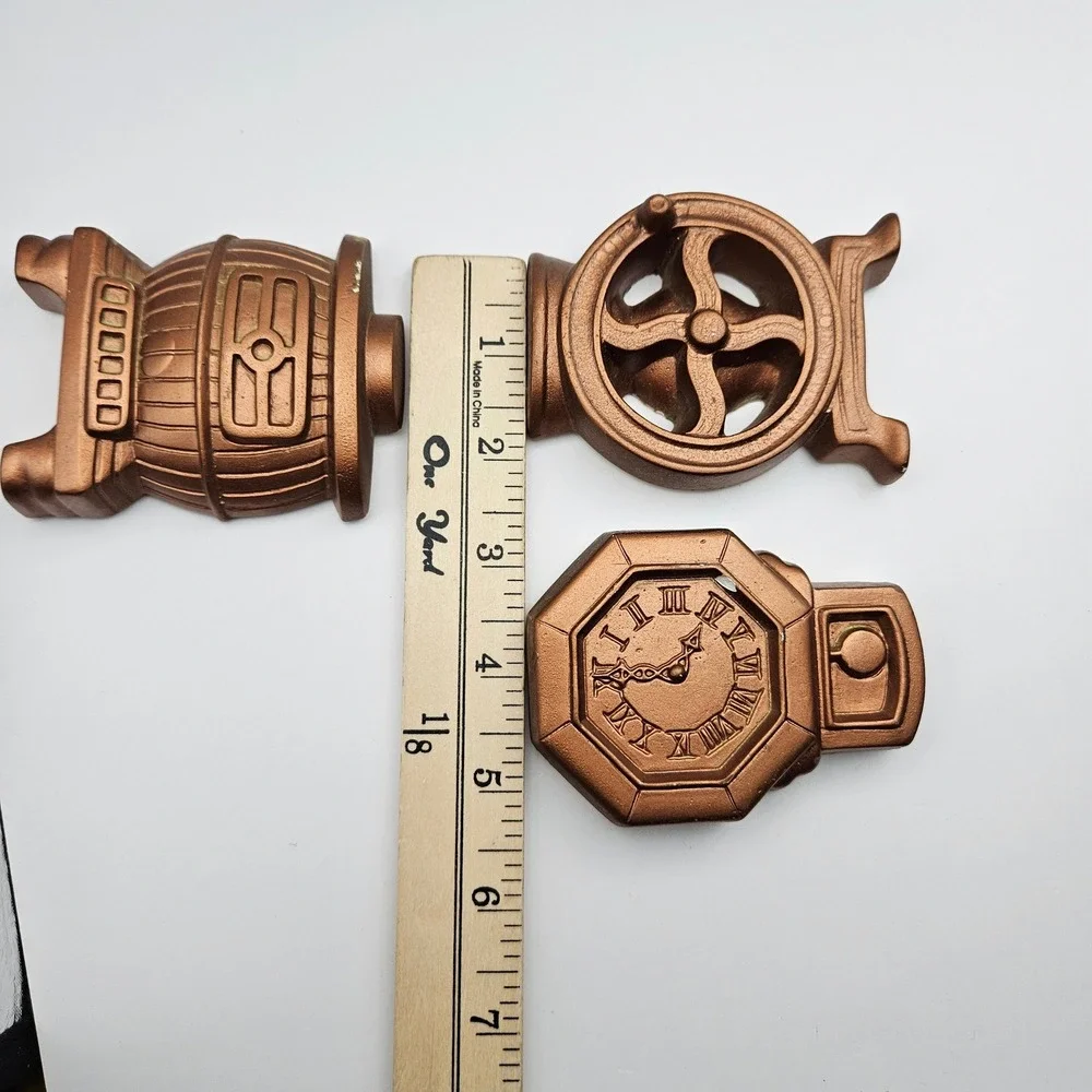 Vintage Chalkware Wall Decor Set 3pc Copper Bronze Stove Clock